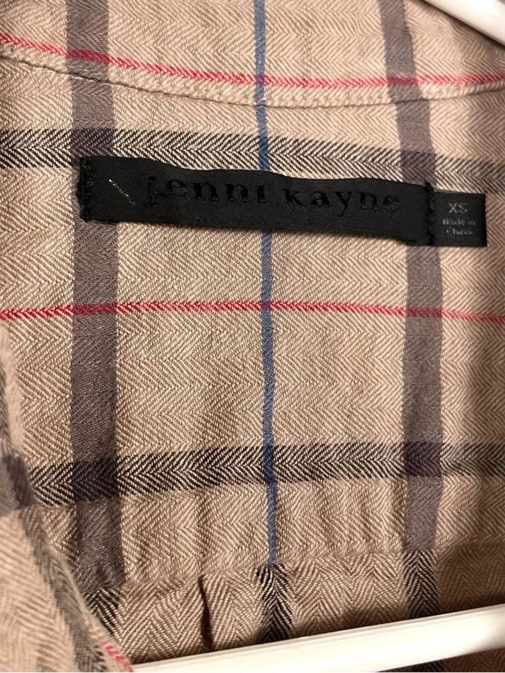 Jenni Kayne Lightweight Plaid Cotton Flannel Buttondown Shirt in Tan Beige - Picture 5 of 7